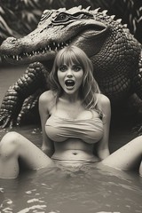 5 ~ 4X6 Glossy HORROR Fine Art ‘ GATOR BAIT ‘ Photo FANTASY Set ! 211359069