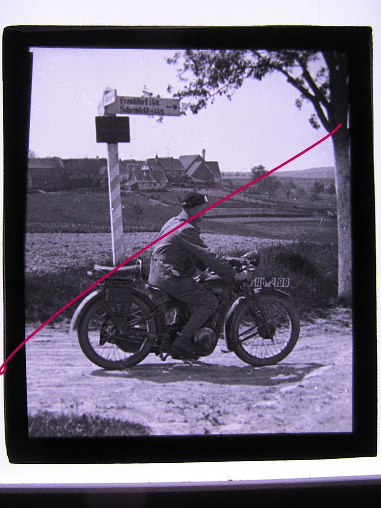 Frankfurt Scheinfeld Sign Motorcycle Circa 1920 Historical Glass Picture