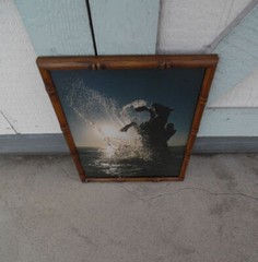 VINTAGE PHOTOGRAPH PRINT OF A HORSE REARING IN THE OCEAN SUNSET 1970’s