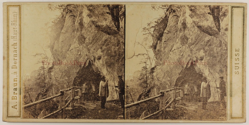 Switzerland Passage Of The Tête-noir c1865 Photo Brown Stereo Vintage Album