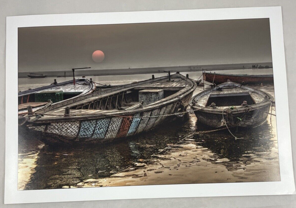 Ganges Boats Rustic Boat River Scene 16″ by 11″ Bangladeshi