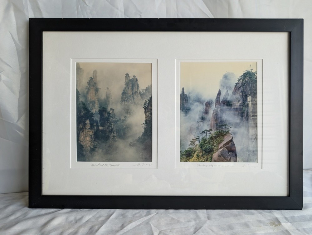 Guo Ji Liang Signed Framed Photograph Diptych Mt Tianzi SanQing 18×26