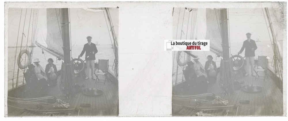 Boat Trip, Stereoscopic Glass Plate, Black & White Positive 4.5X10.7 Cm