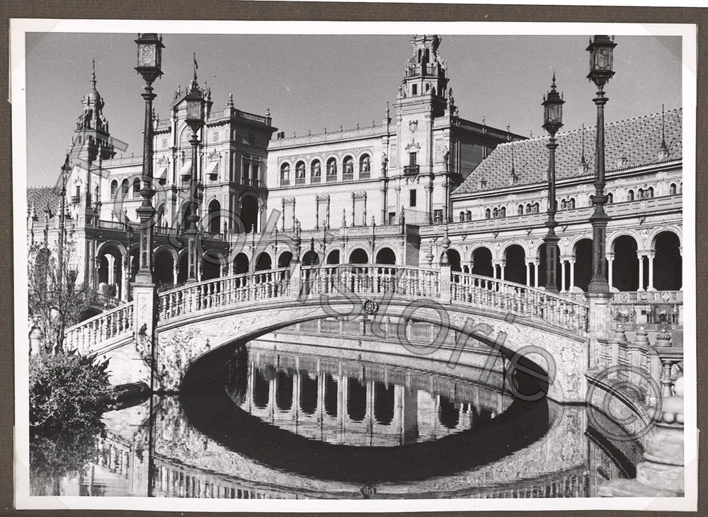 Photo Spain Seville Plaza de España Bridge Canal Architecture 1950s