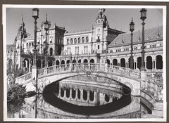 Photo Spain Seville Plaza de España Bridge Canal Architecture 1950s