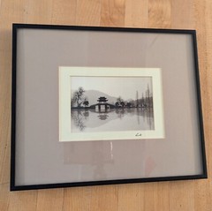 West Lake Jixian Pavilion Hangzhou City China Framed Photo Black White Matted