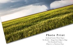 Storm Photography Print – Picture of Tornado Passing Behind Farmhouse in Kansas