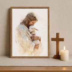 Jesus and Lamb Wall Art, Christian Good Shepherd Wall Decor Picture, Religiou…