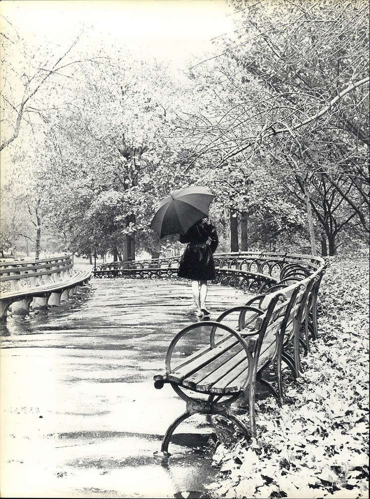 1966 Wingate Paine Female Stroll in the rainy Park Art Photo Photogravure 16×20