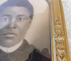 African American Woman Antique Convex Oval Portrait Charcoal-Enhanced Photograph