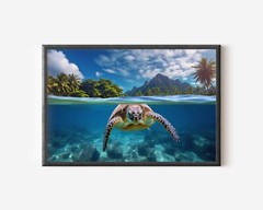 Sea Turtle Photo, Hawaiian Islands Art, Turtle Swimming in Ocean HD Photography