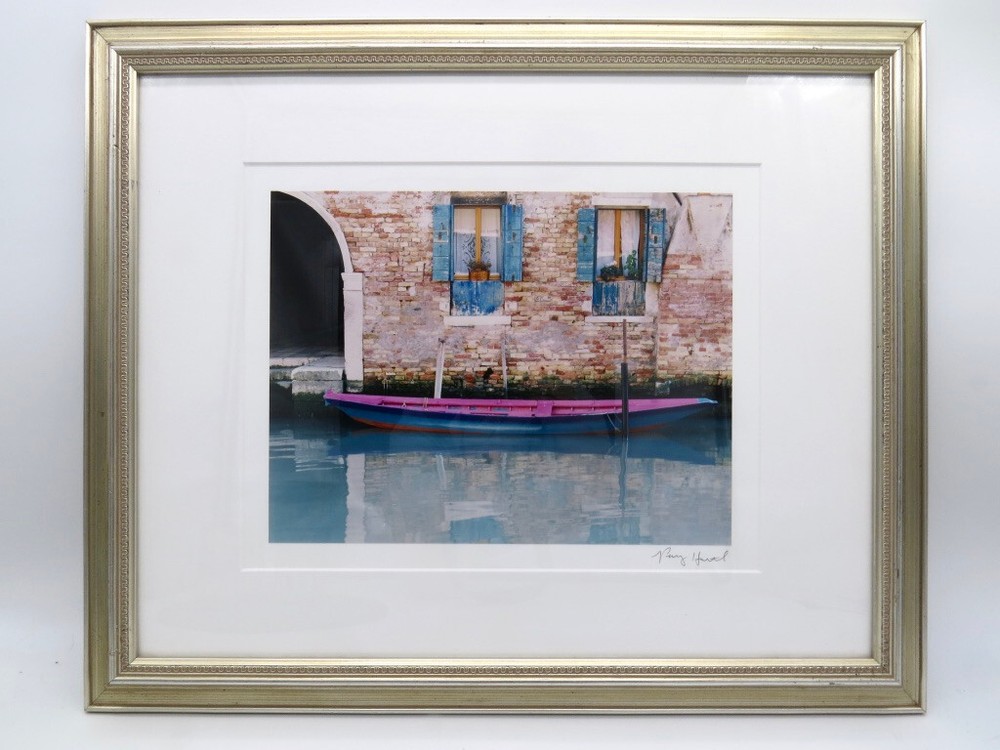 Photograph Boat in Canal Probably Venice Framed Signed Medium