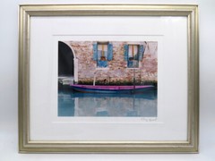 Photograph Boat in Canal Probably Venice Framed Signed Medium