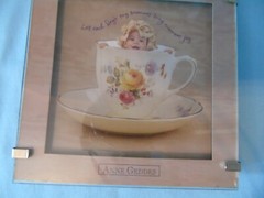 1997 Anne Geddes, BABY IN A TEA CUP 5 x 5 inch Picture Framed