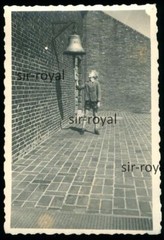 Blonde Boy in Lederhosen Ringing Bell – 1930s 1940s – Photo 5x8cm