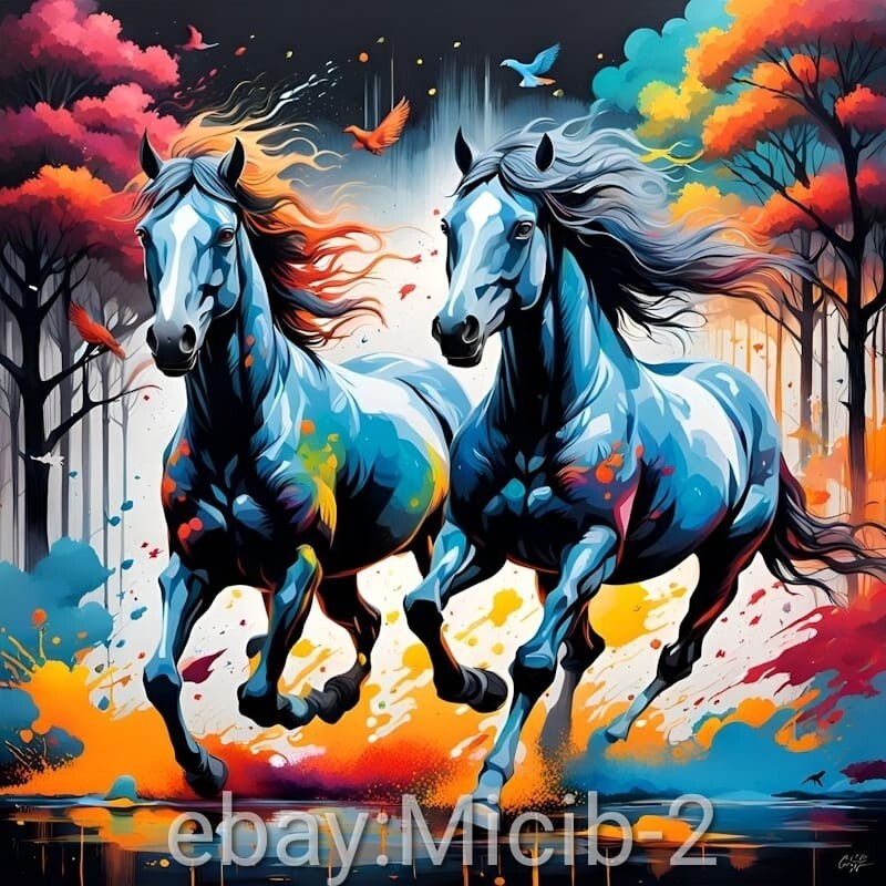 Digital Image Picture Photo Pic Wallpaper Background Colorful Horses