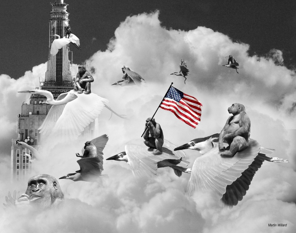 Beautiful composite photograph mounted on board. Ape Force NOT AI.