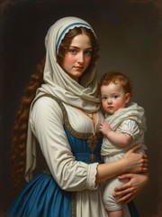 A3 Photo Mother Child Tenderness Artistic Glossy Paper Decor -068