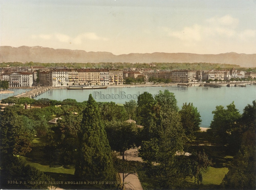 Geneva English Garden Pont Du Mont-Blanc Switzerland Vintage Photochromic P.Z. G