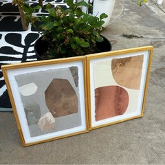Project 62 Abstract Wall Art Set of Two Light Wood Frames Neutral Colors 16 x 13