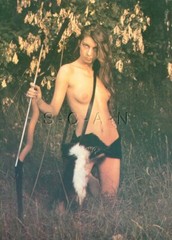 Vintage Nude Polish Color Postcard- Endowed Woman- Hunter- Bow & Arrow- Hunting