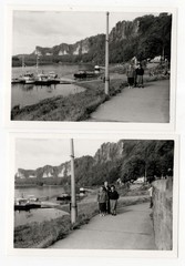 2x Photo Elbe Pier Saxon Switzerland