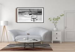 Silhouette Ski Lift Skiing Snowboard Black & White Photography Art Print