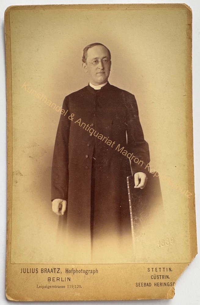 orig. KAB Cabinet Photo Photograph Picture Old Fashion 1889 Pastor Szczecin Pomerania