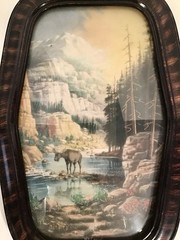 Antique W.A. Carson Wildlife Photograph Artwork Bubble Frame Moose Hunting