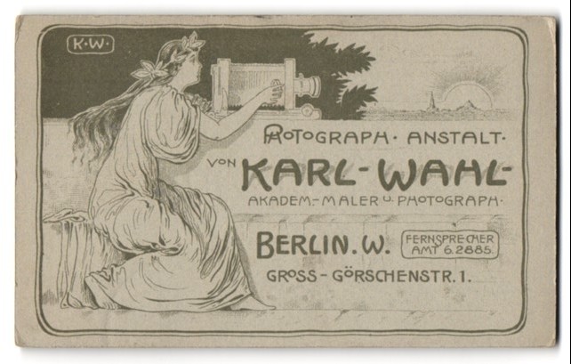 Photography Karl Wahl, Berlin, Gross Görschenstr. 1, Art Nouveau photographer with