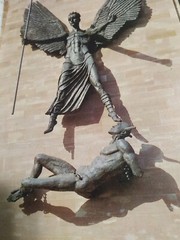 VTG RPPC REAL PHOTO EPSTEIN’S BRONZE STATUE OF ST MICHAEL & THE DEVIL POSTCARD