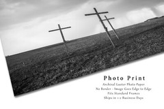 Spiritual Photography Print – Black and White Picture of Three Crosses in Texas