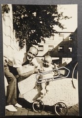 Photo Portrait Man Father Pram Business Advertising Sign View House Building