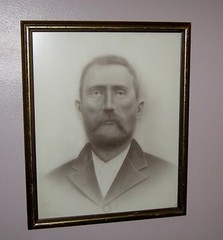Antique 1890s Wood Framed Black & White Portrait of Man Folk Art Cottage Tavern