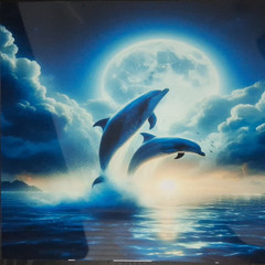 Dolphin Moonlight Ocean Landscape Nautical Nature Animals Metal Sign
