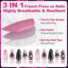 Halloween Artificial Nails, 24 Count Cute Black Cat and Bat Press on Na…