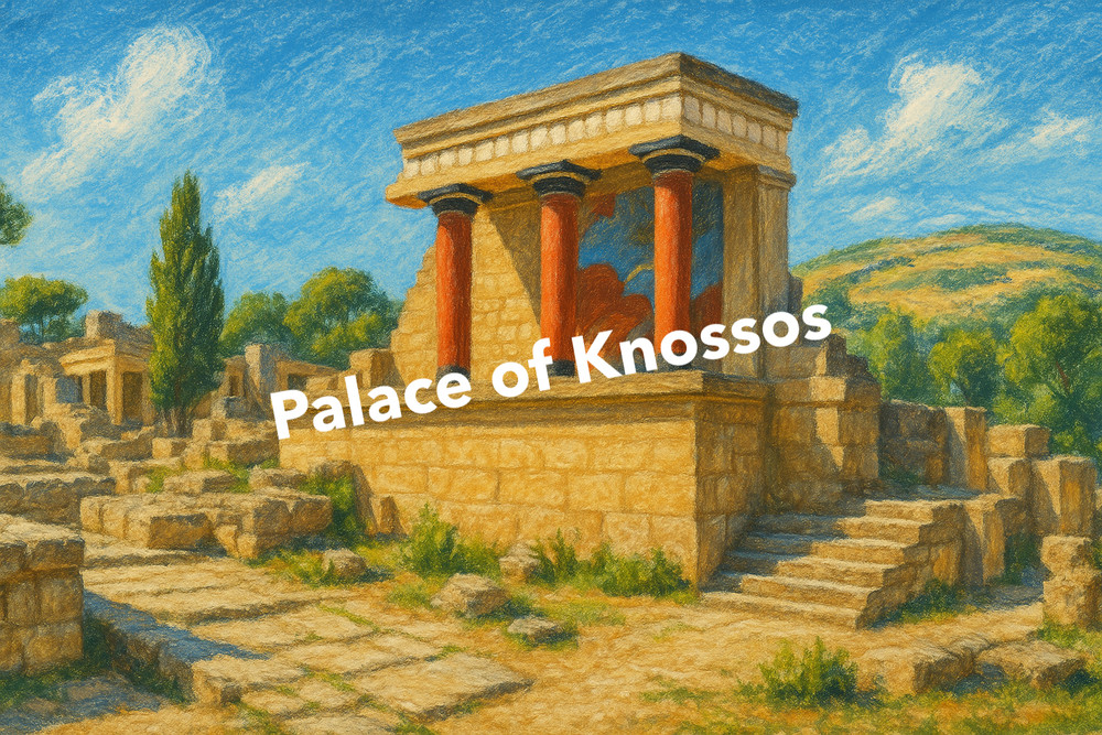Palace of Knossos, Chalk Paint Art Panorama (AI GENERATED IMAGE)