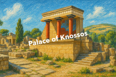 Palace of Knossos, Chalk Paint Art Panorama (AI GENERATED IMAGE)