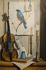 Still Life w Bluebird Violin Candlestick Art Instant DOWNLOAD Dopamine Decor