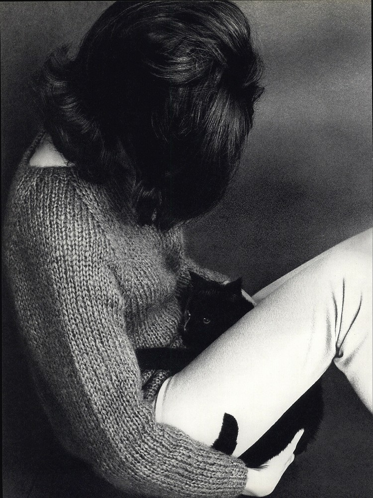 1966 Wingate Paine Female Sweater Girl Black Cat Art Photo Photogravure 16 X 20