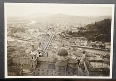 Photo view Salzburg 1956 aerial view church cathedral residential buildings buildings Salzach mountains