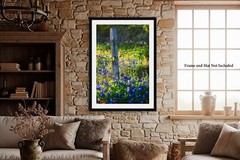 Fence Post Bluebonnets Texas Vertical Photography Print