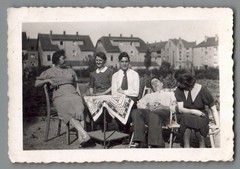 Family Photo Woman Bird Summer Sun Settlement Food? 1940s (F1196)