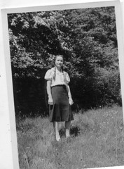 old photo 1930s girl with pigtails, 9x6cm
