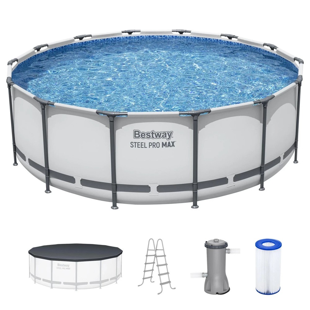 Bestway Steel Pro MAX 14’x48″ Round Above Ground Swimming Pool with Pump & Cover