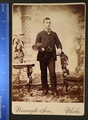 Cabinet Card, 4×6.5, young man in suit, hat, Pirrong & Son, Philadelphia PA