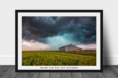 Storm Photography Print: Oklahoma, Barn, Wheat Field, Thunderstorm, Picture