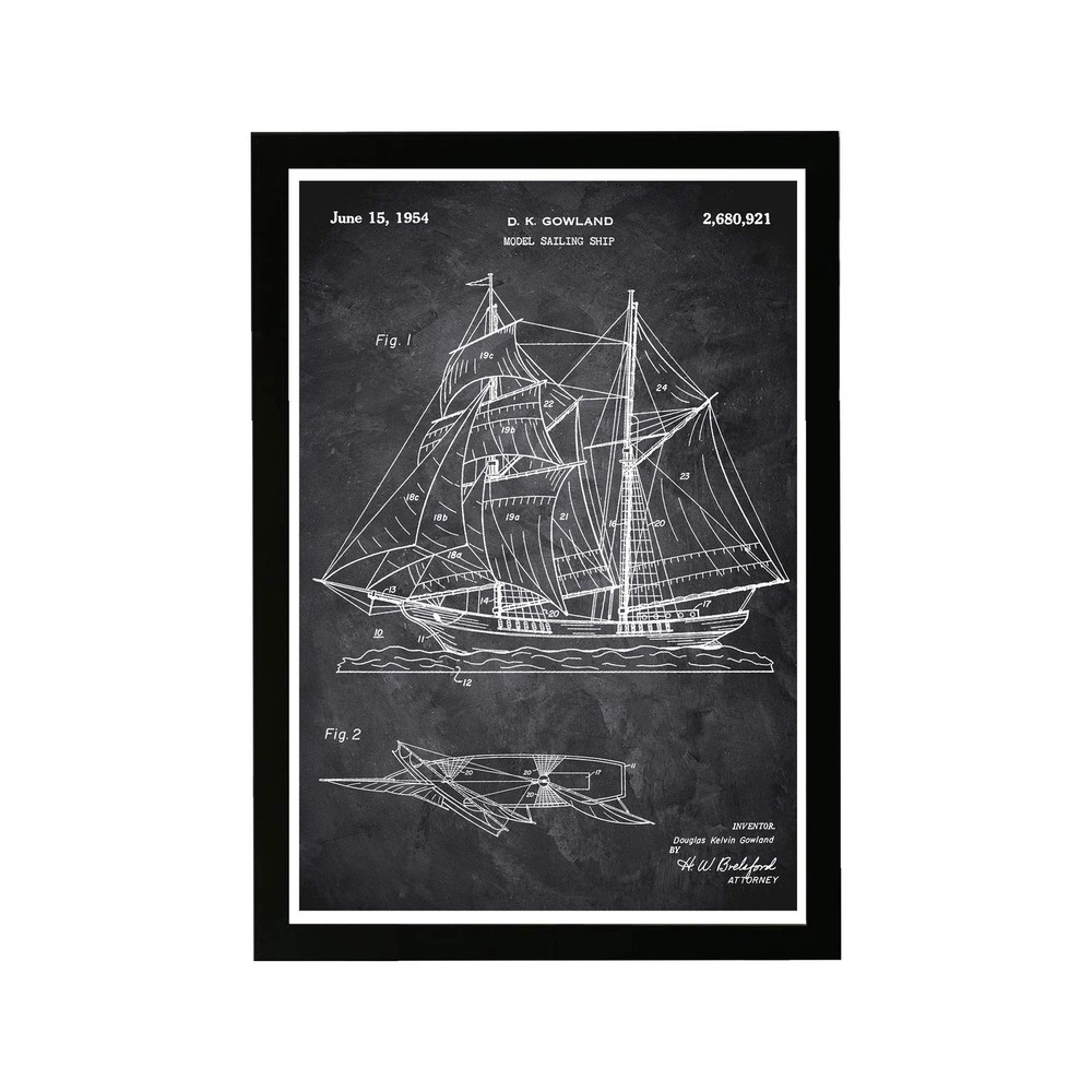 Nautical and Coastal Framed Wall Art Prints ‘Model Sailing Ship 1954 Chalkboa…