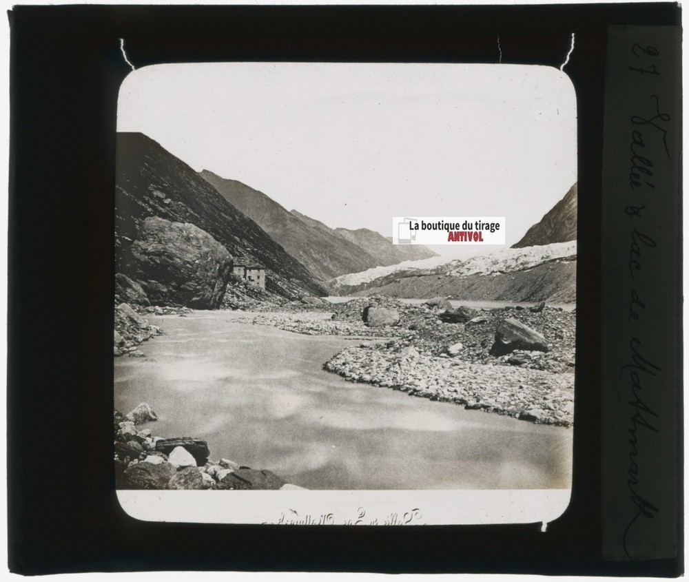 Lake Mattmark, Switzerland, Photo Glass Plate, Black & White, Positive 8.5×10 Cm