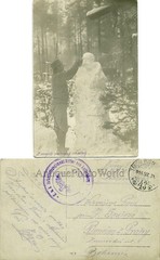 Soldier carving statue from snow antique photo
